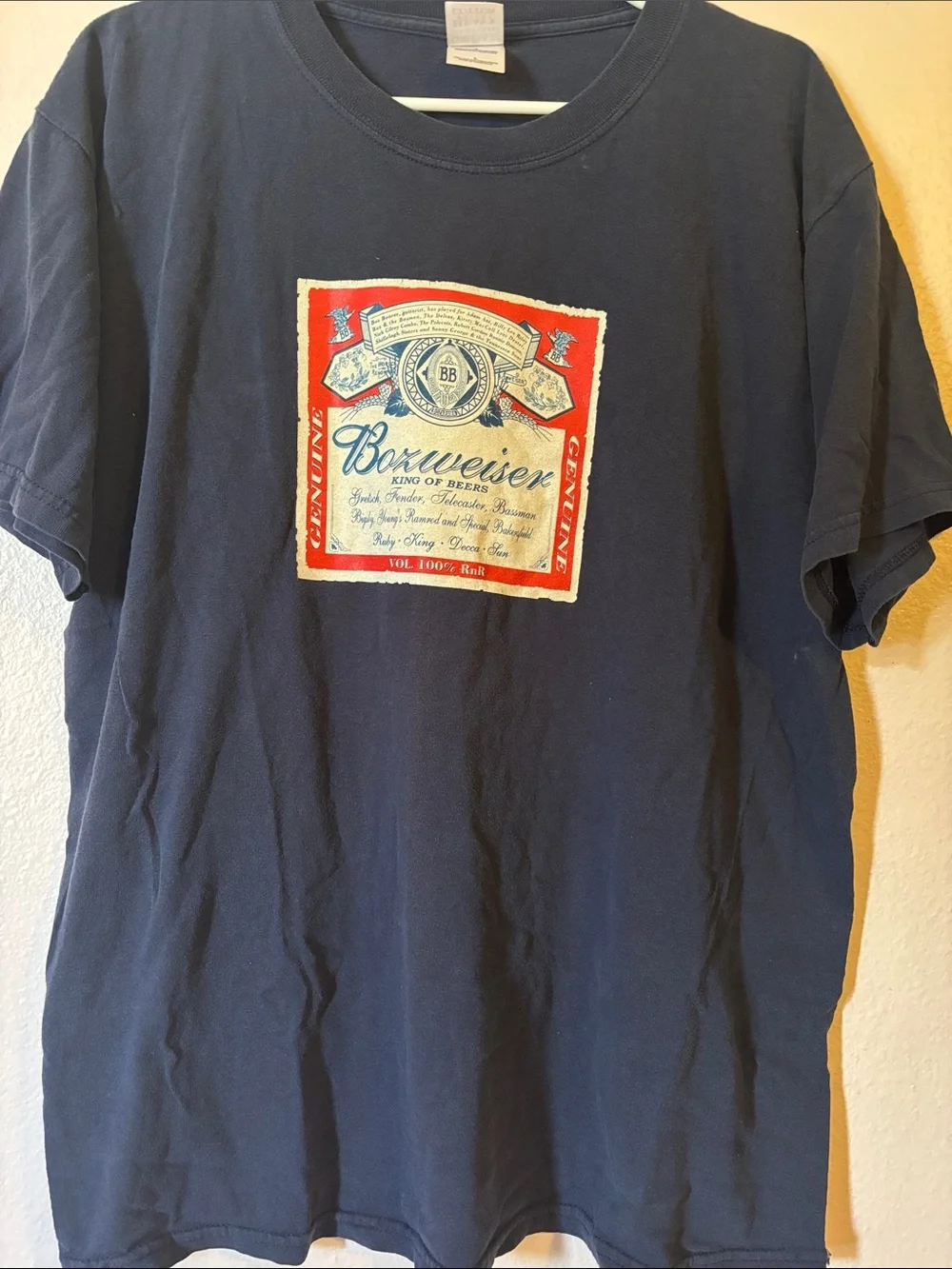 Men’s Bozweiser Dark Blue Graphic Tee, Boz Boorer, Size L